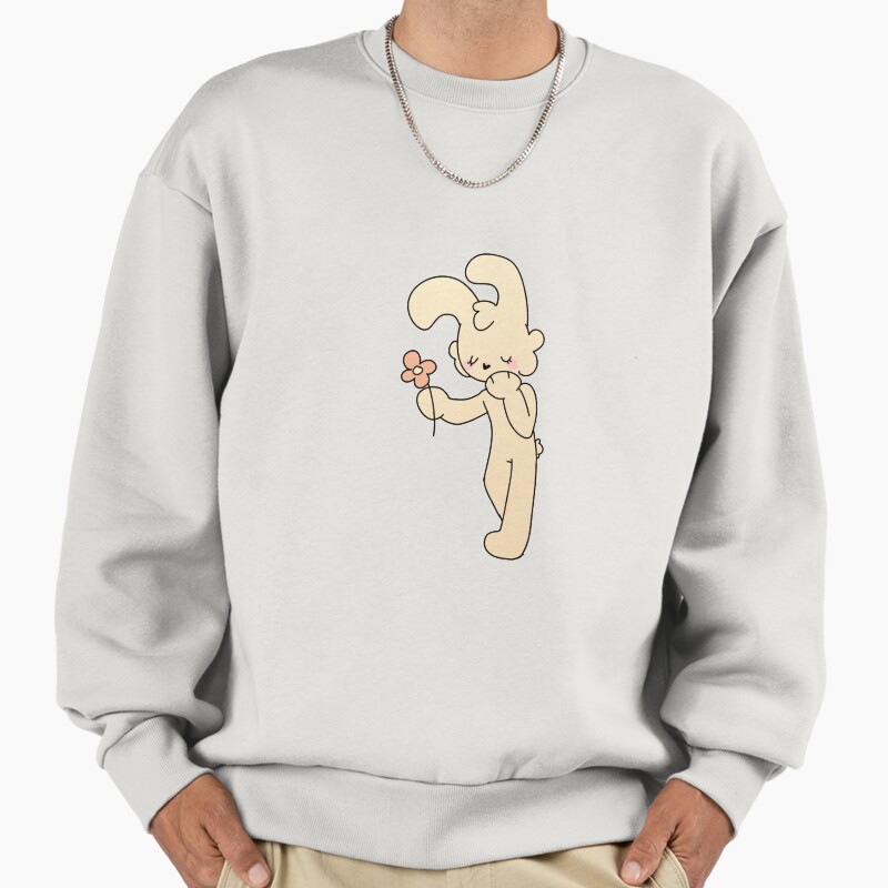 Bunny Holding A Flower Unisex Sweater Crewneck Pullover Casual Streetwear Graphic Print