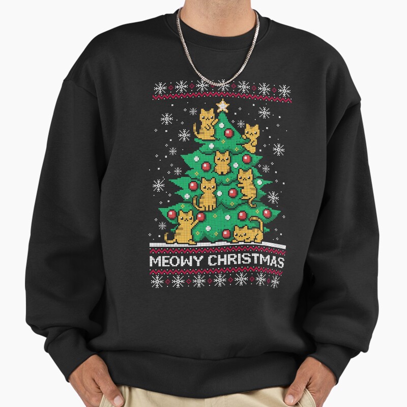 Meowy Christmas Ugly Sweater Unisex Sweater Crewneck Pullover Casual Streetwear Graphic Print