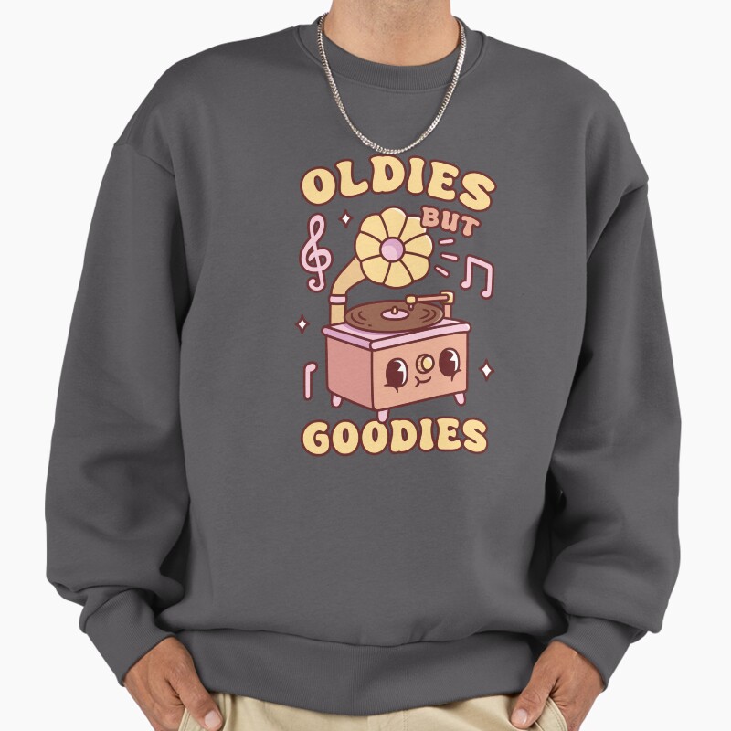 Cute Gramophone Oldies But Goodies Retro Unisex Sweater Crewneck Pullover Casual Streetwear Graphic Print