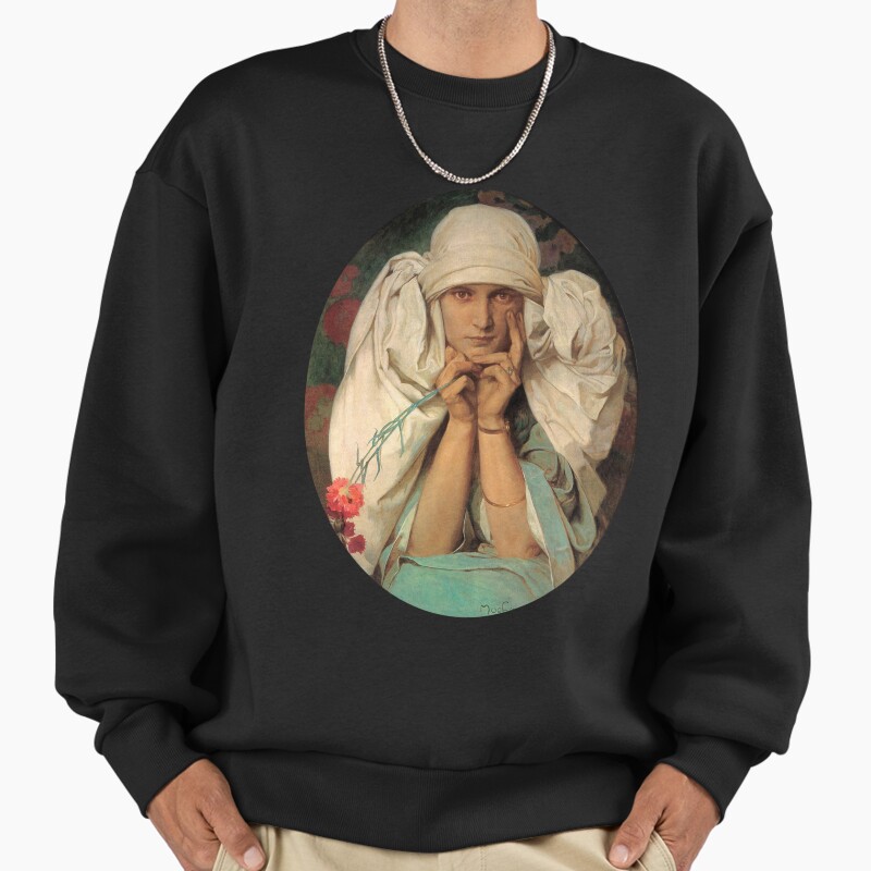 Mucha`S Daughter Jaroslava, By Alphonse Mucha. High Definition Unisex Sweater Crewneck Pullover Casual Streetwear Graphic Print
