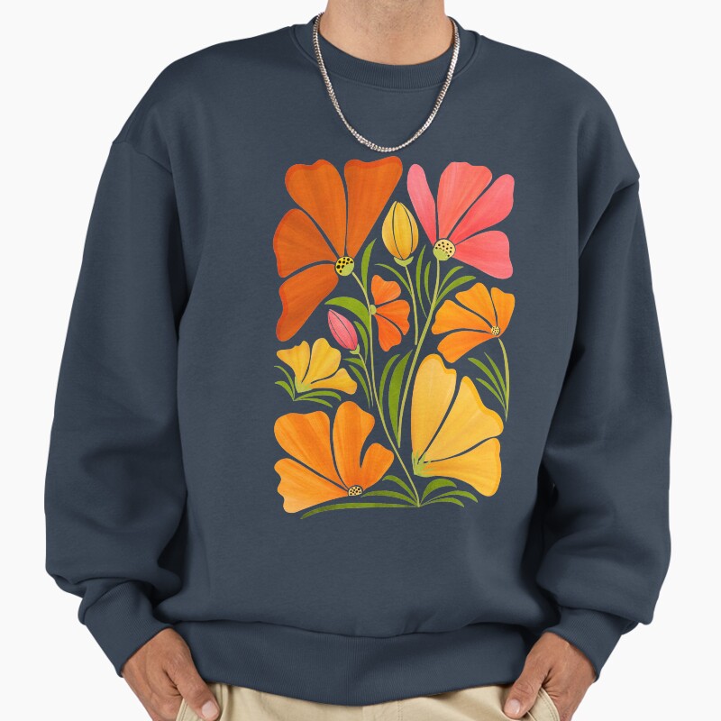Summer Wildflowers Unisex Sweater Crewneck Pullover Casual Streetwear Graphic Print
