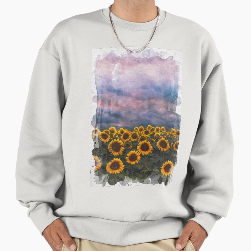 Sunflower Field Watercolor Nature Art Painting  Unisex Sweater Crewneck Pullover Casual Streetwear Graphic Print