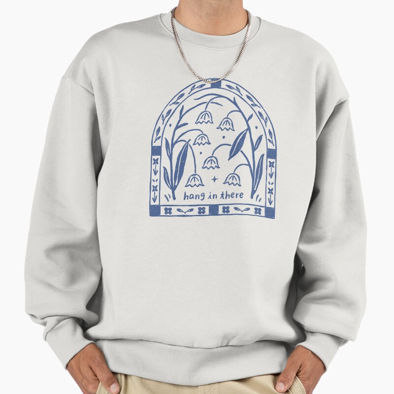 Hang In There - Block Print Bluebells Unisex Sweater Crewneck Pullover Casual Streetwear Graphic Print
