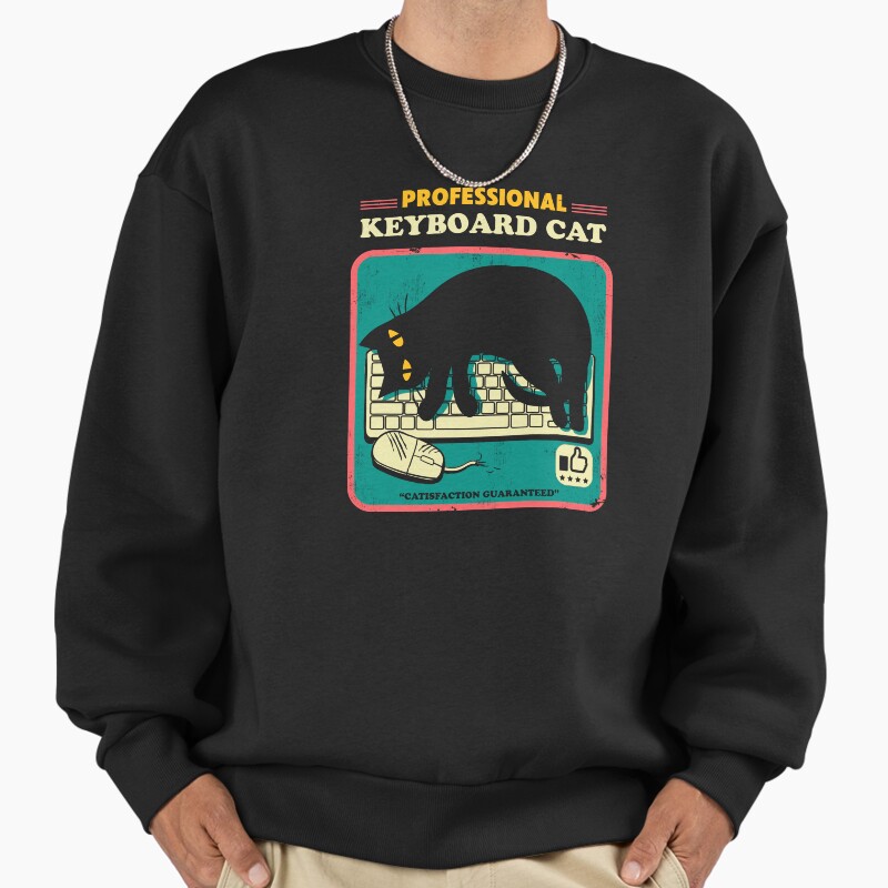 Professional Keyboard Cat  Unisex Sweater Crewneck Pullover Casual Streetwear Graphic Print