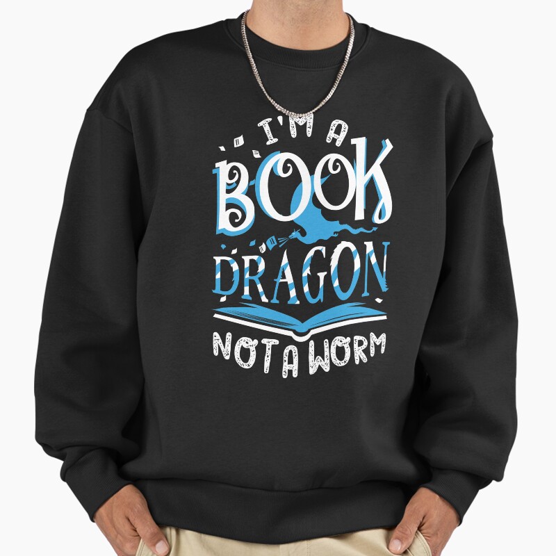 Book Dragon Unisex Sweater Crewneck Pullover Casual Streetwear Graphic Print