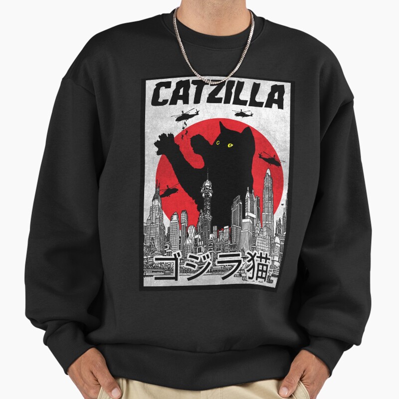 Catzilla Unisex Sweater Crewneck Pullover Casual Streetwear Graphic Print