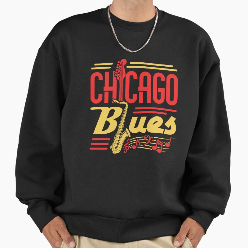 Chicago Blues Unisex Sweater Crewneck Pullover Casual Streetwear Graphic Print