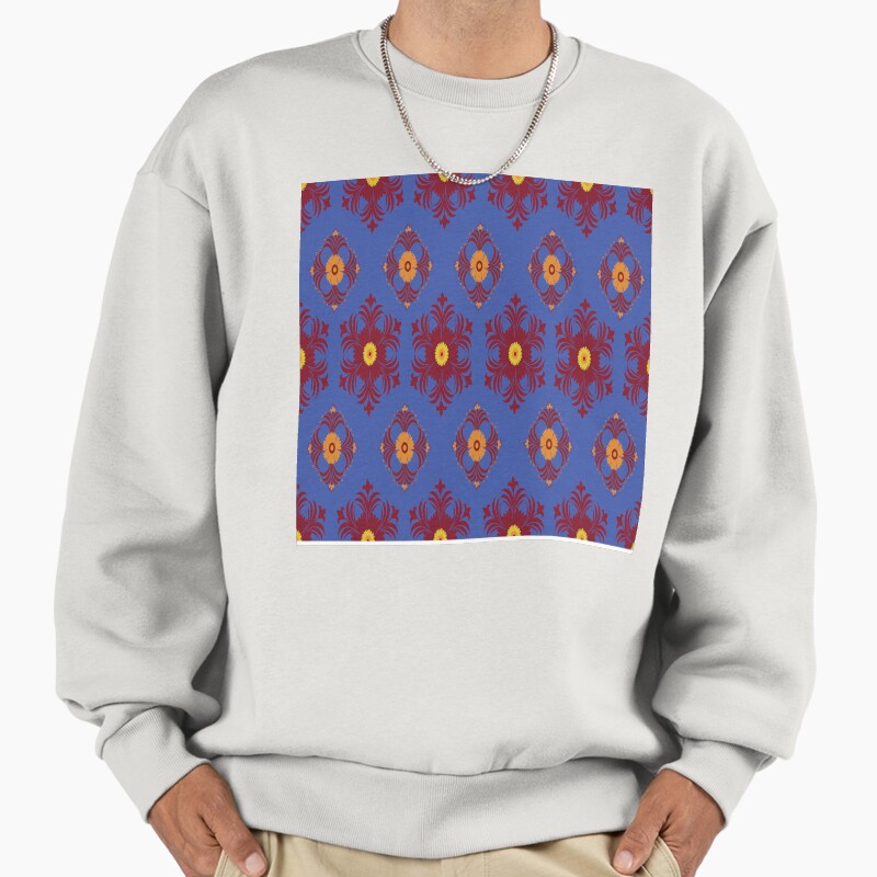 Vintage Floral Pattern Deep Blue Unisex Sweater Crewneck Pullover Casual Streetwear Graphic Print