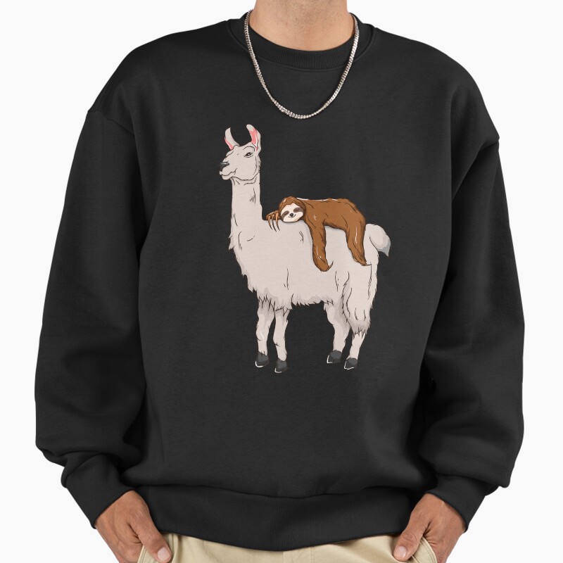 Cute & Funny Sloth Sleeping On Llama Friends Unisex Sweater Crewneck Pullover Casual Streetwear Graphic Print