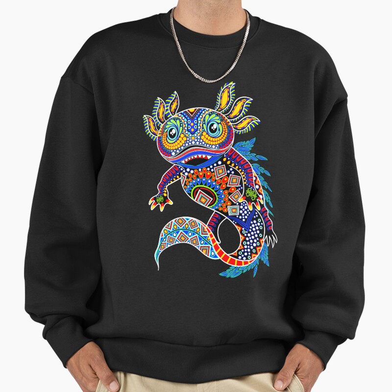 Ajolot Mexican Design Unisex Sweater Crewneck Pullover Casual Streetwear Graphic Print