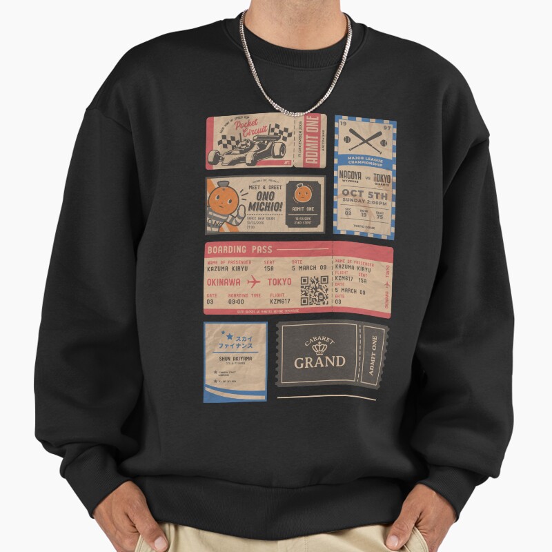 Vintage Tickets (Yakuza / Ryu Ga Gotoku) Unisex Sweater Crewneck Pullover Casual Streetwear Graphic Print