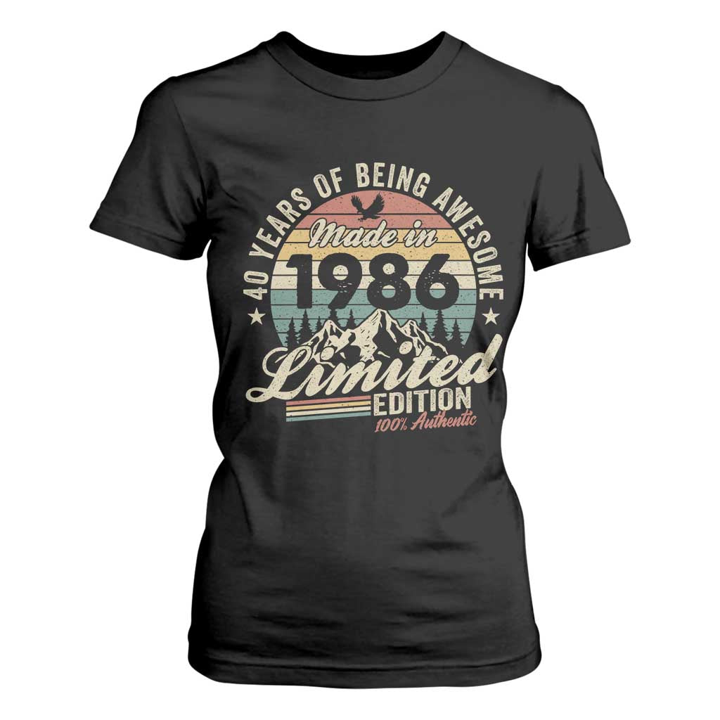 40th Birthday Made In 1986 T Shirt For Women - 40 Years Of Being Awesome Vintage Limited Edition