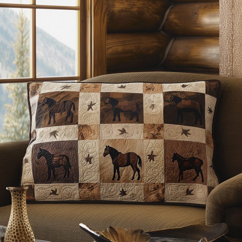 Wild Mustang Quilted Pillowcase — Bold Mustang Horse Design, Western Quilted Accent For Rustic Bedrooms & Equestrian Fans