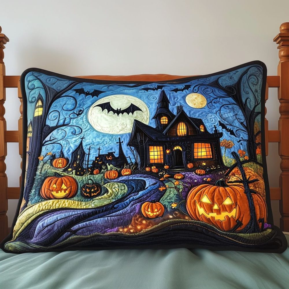 Autumn Haunt Quilted Pillowcase — Spooky Autumn Motif With Harvest Tones, Quilted Texture For Seasonal Fall DéCor & Cozy Nights