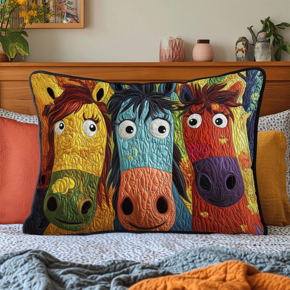 Painted Ponies Quilted Pillowcase — Western Horse Accent For Farmhouse & Kids’ Rooms, Soft Quilted Cover, Machine Washable
