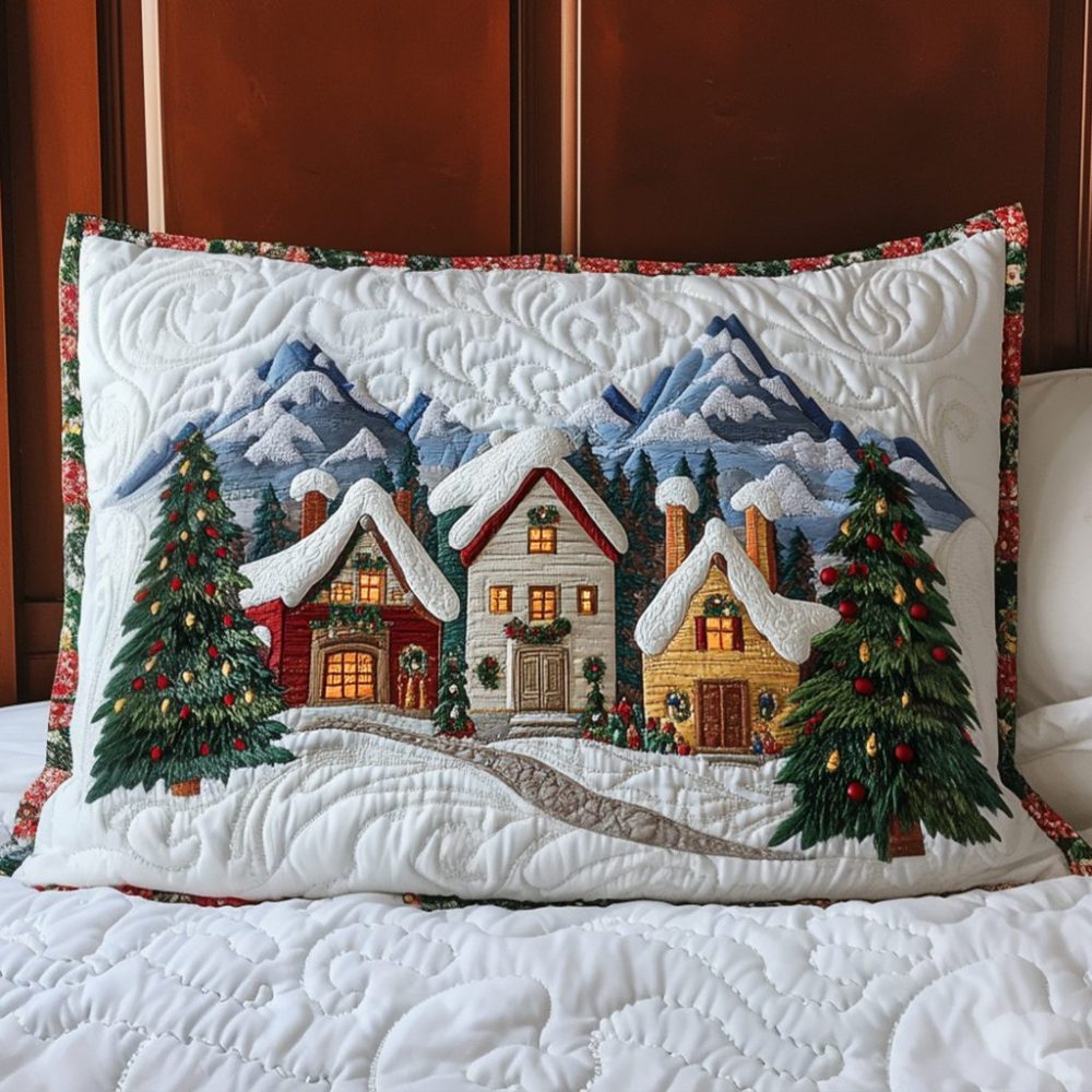 Holiday Homes Quilted Pillow Cover — Cozy Seasonal Throw Pillowcase, Homey Quilted Accent For Living Room, Entryway & Bedroom