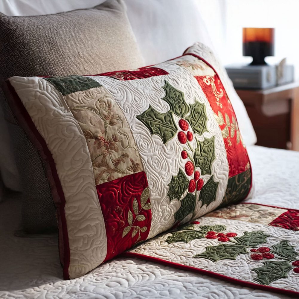 Classic Christmas Quilted Pillow Cover — Timeless Holiday Decorative Pillowcase With Festive Motifs, Soft Quilting For Cozy Seasonal Decor