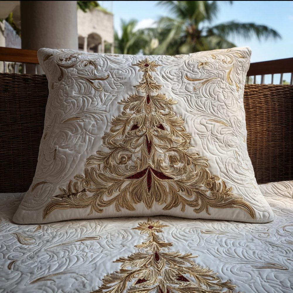 Luxurious Gold Poinsettia Quilted Pillow Cover — Premium Decorative Throw Pillow Case For Holiday Bedding & Elegant Home DéCor