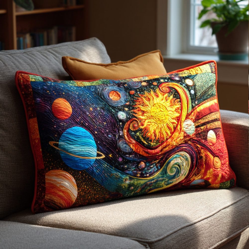 Galactic Peace Quilted Throw Pillow Cover — Modern Space-Inspired Decorative Pillowcase For Contemporary Living Room & Bedroom Decor