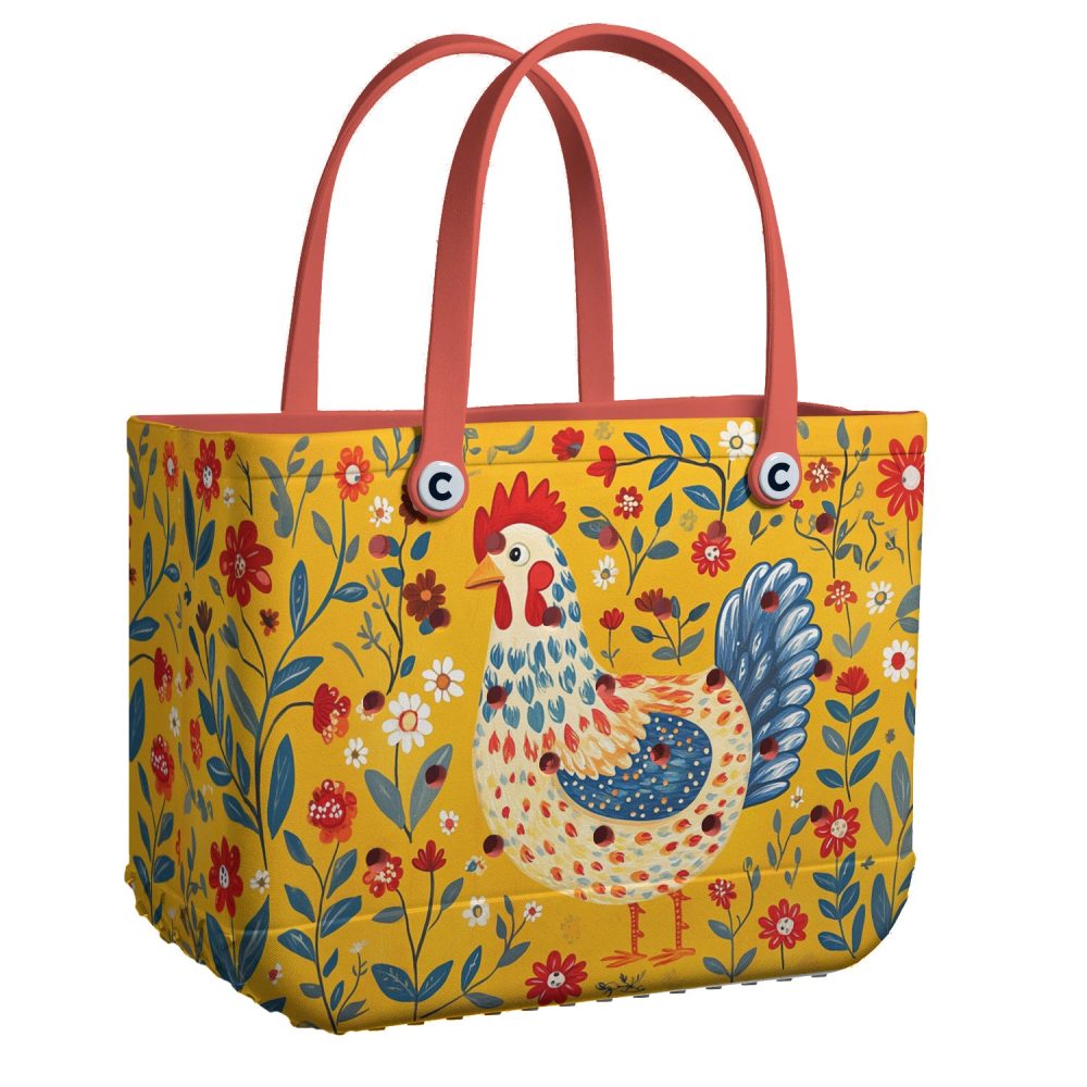 Colorful Rooster Tote Bag - Floral Pattern, Eco-Friendly, Spacious & Stylish