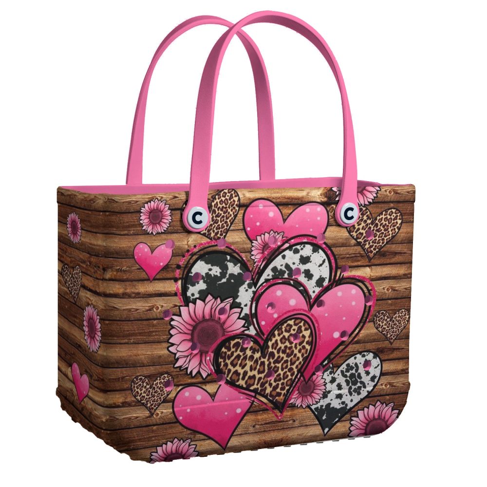 Trendy Pink Heart & Leopard Print Tote Bag - Stylish, Durable & Spacious Handbag For Everyday Use