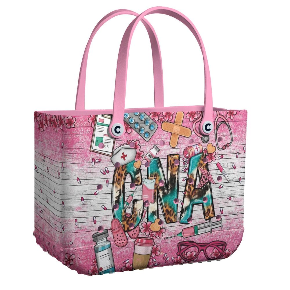 Cna Tote Bag - Nurse-Themed Pink Handbag With Medical Prints - Perfect Gift For Healthcare Workers