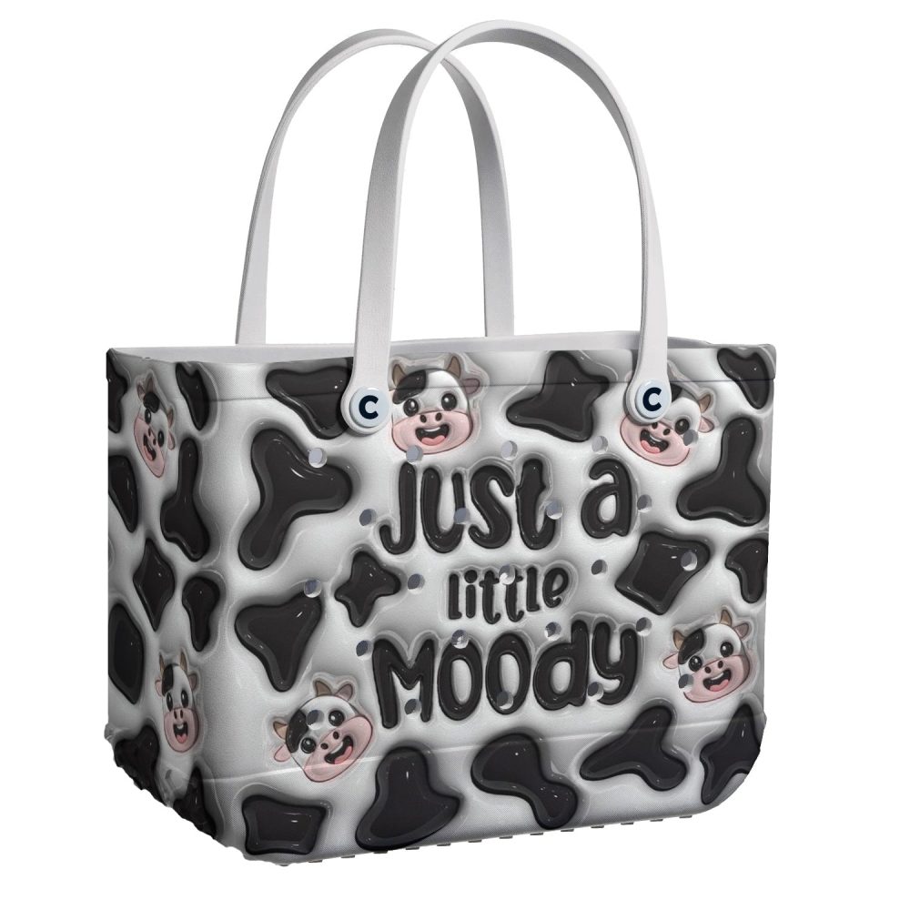 Trendy Cow Print Tote Bag - ‘Just A Little Moody' Design, Durable & Stylish For Everyday Use
