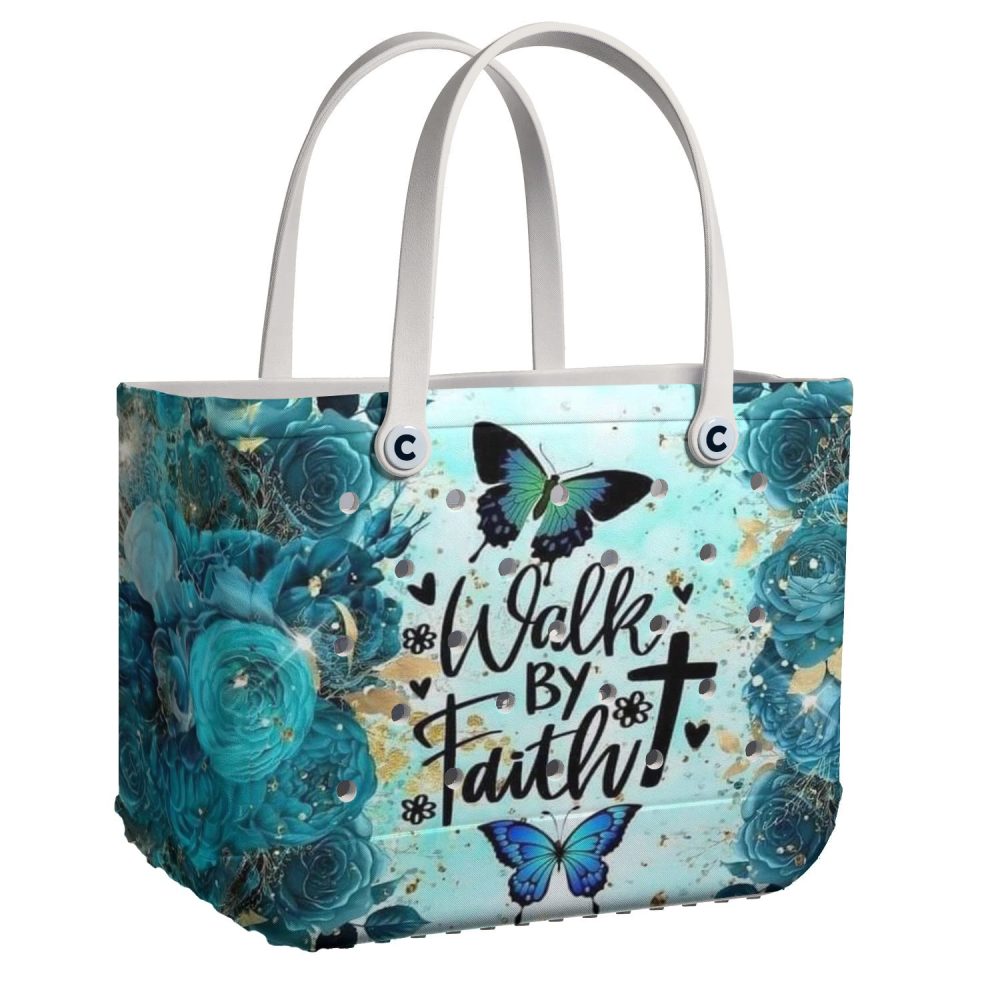 Elegant ‘Walk By Faith' Tote Bag – Floral Butterfly Design, Perfect For Everyday Style