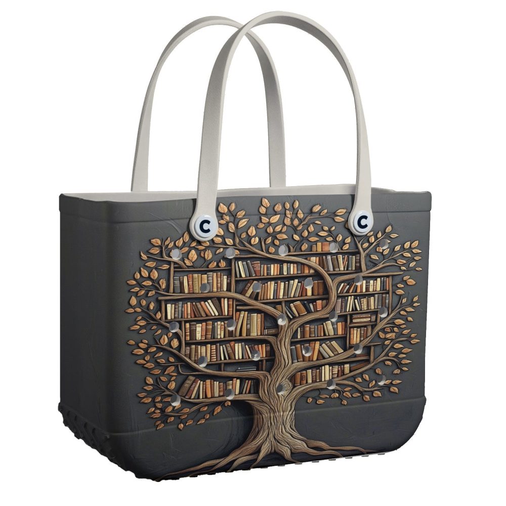 Eco-Friendly Tote Bag With Tree & Books Design - Stylish, Durable & Spacious