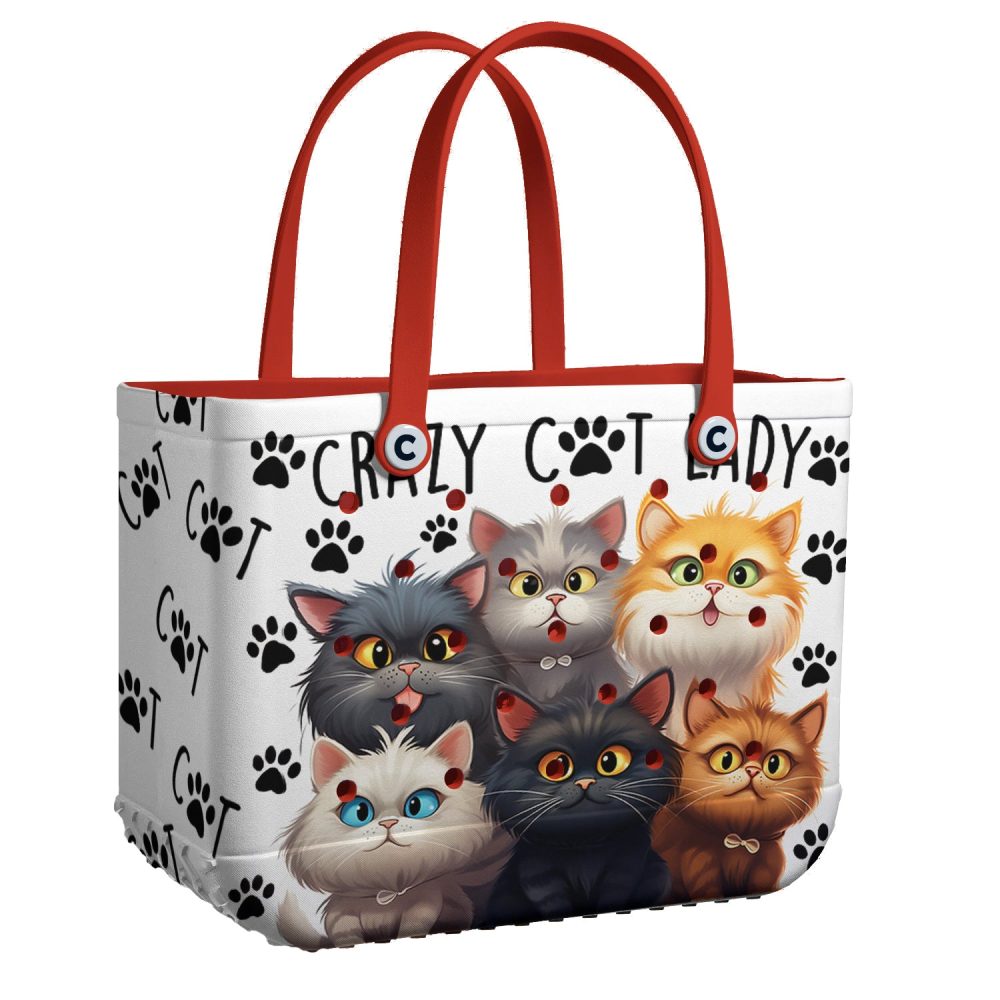 Crazy Cat Lady Tote Bag - Cute Cartoon Cats & Paw Prints - Perfect Gift For Cat Lovers