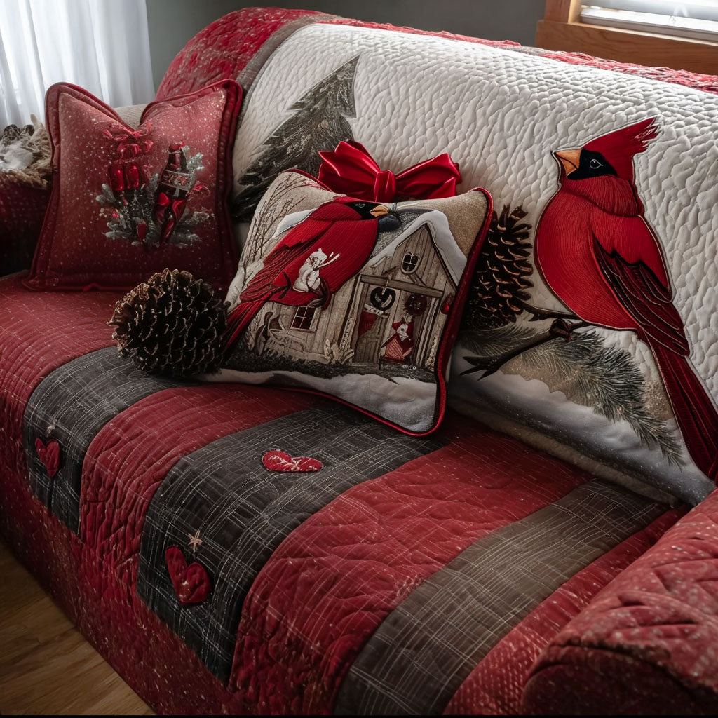 Woodland Cardinal Love Quilted Couch Cover Washable Sofa Pet Protector Mothers Day Presents For Grandma