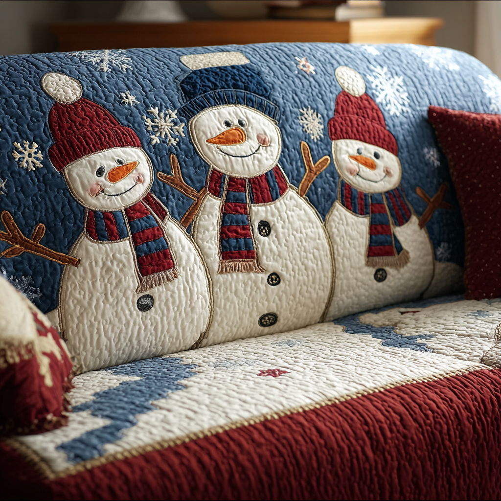 Winter Snowman Quilted Couch Cover Washable Sofa Dog Protector Mother’S Day Gift Ideas
