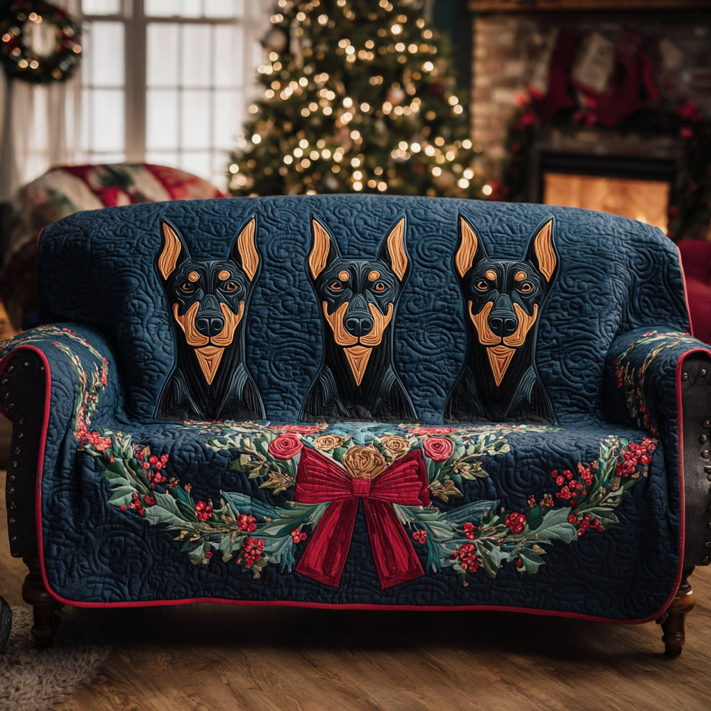 Midnight Doberman Quilted Couch Cover Washable Sofa Pet Protector Mother’S Day Gifts For Grandma