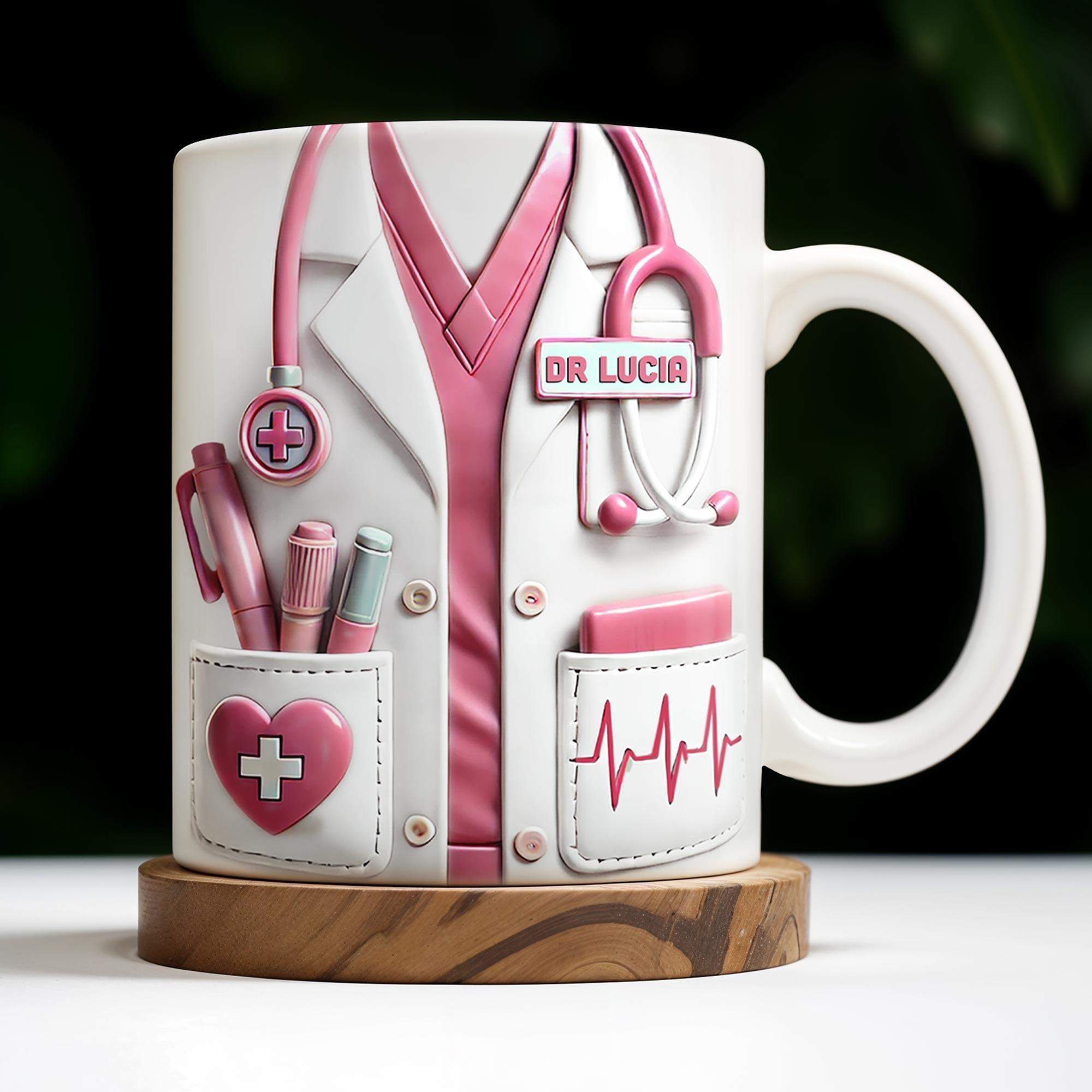Personalized 3d Effect Doctor Coffee Mug, Custom Name Medical Scrub Ceramic Cup, Graduation Present, Healthcare Worker Aesthetic Drinkware