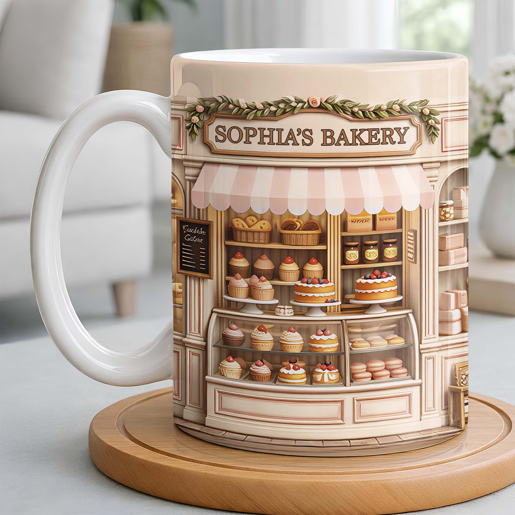 [Flash Deals] Bojjiartist Personalized Miniature Bakery 3d Effect Coffee Mug – Custom Name Pastry Shop Gift, Whimsical Dollhouse Bakery Illustration Cup, Home Baker Appreciation Present
