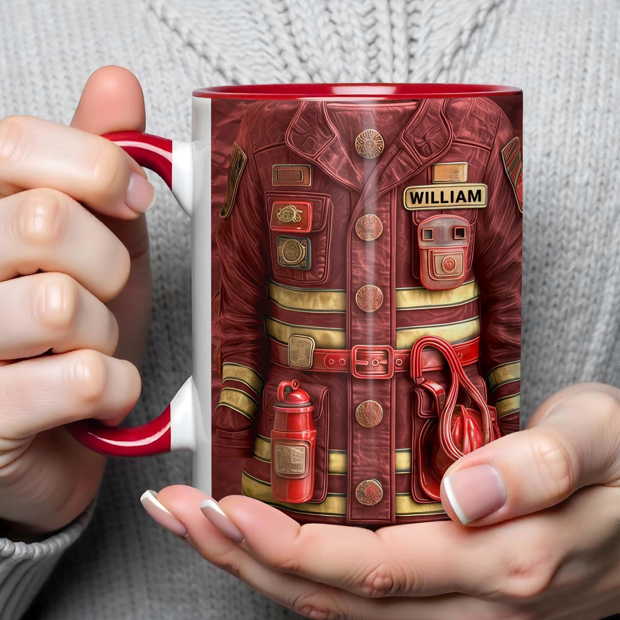 [Flash Deals] Bojiartist Personalized Firefighter Uniform Mug - Custom Name Fireman Coffee Cup, Gift For Him,