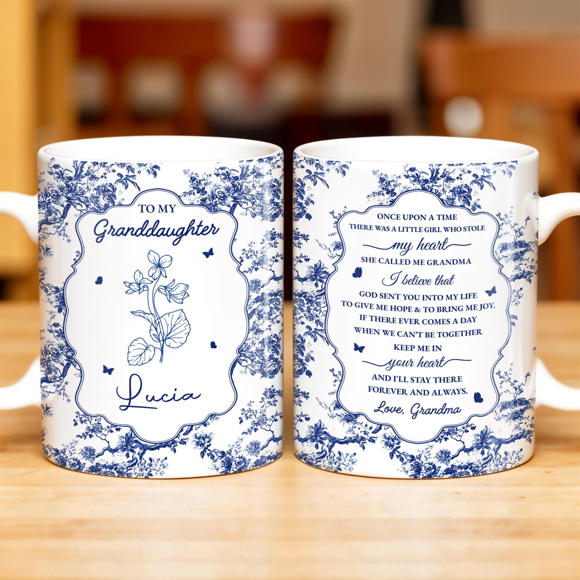 Personalized Granddaughter Mug, Custom Birth Month Flower Name, Toile De Jouy Style, Mother'S Day, 3d Inflated Effect Print 2d Ceramic Mug, Love From Grandma