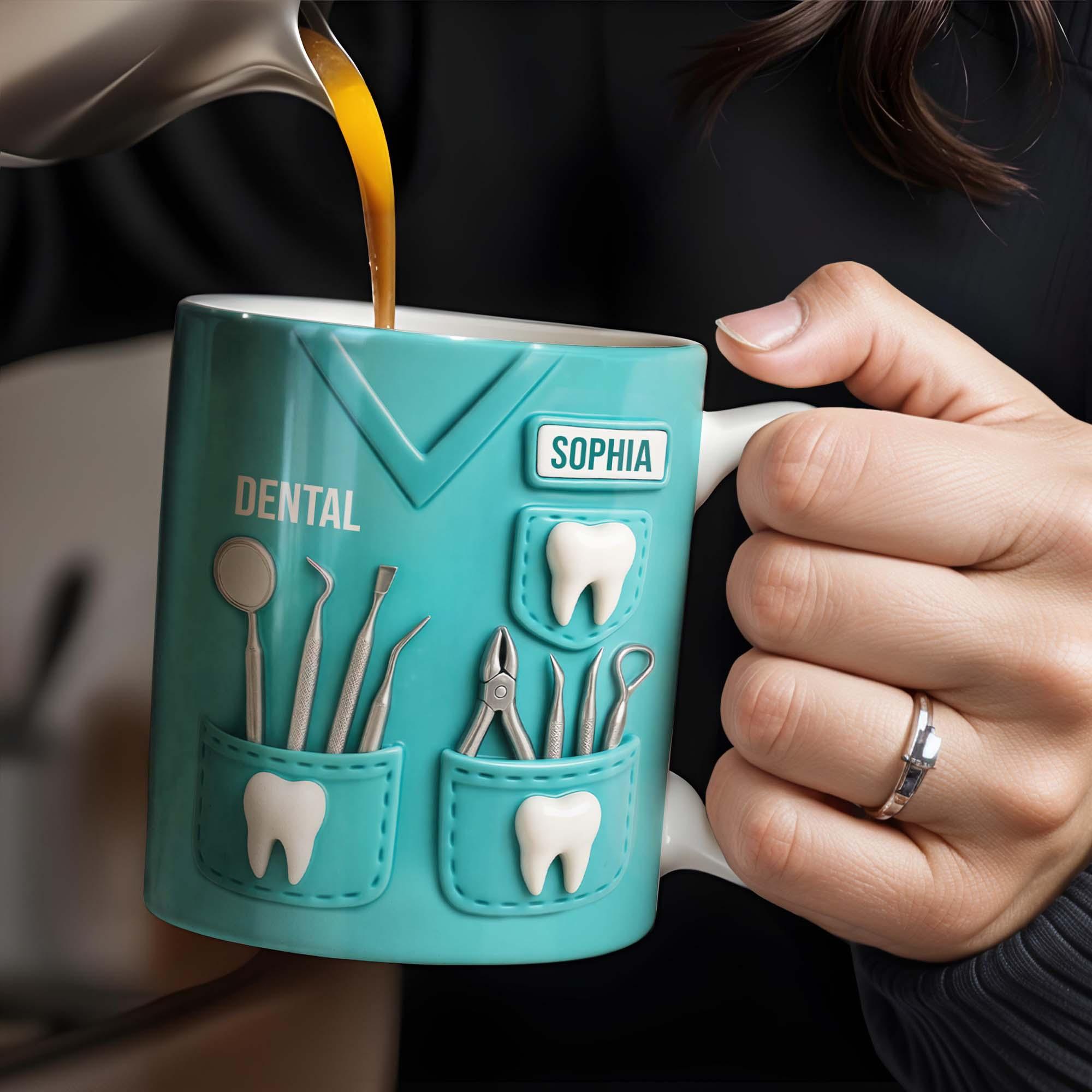 Personalized Dental Scrubs Mug, Custom Name Dentist Doctor Gift, Dental Assistant Graduation, 3d Inflated Effect Print 2d Ceramic Mug, Unique Office Decor