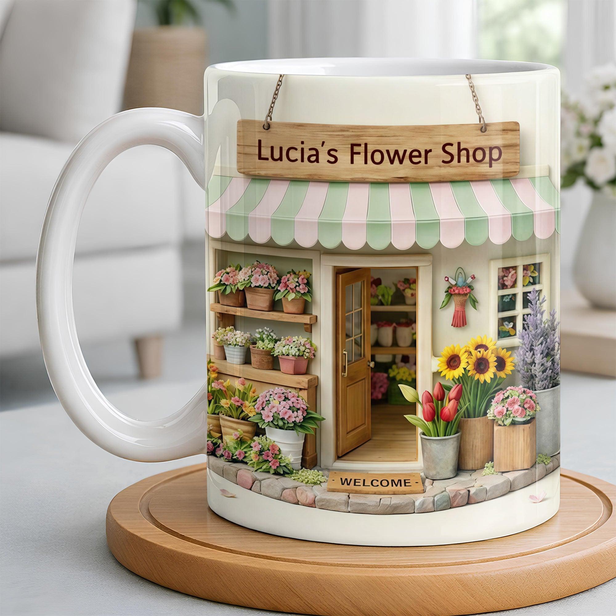 [Flash Deals] Bojjiartist Personalized Flower Shop 3d Effect Coffee Mug – Custom Name Florist Gift, Miniature Garden Boutique Illustration Cup, Plant Lover Appreciation Present