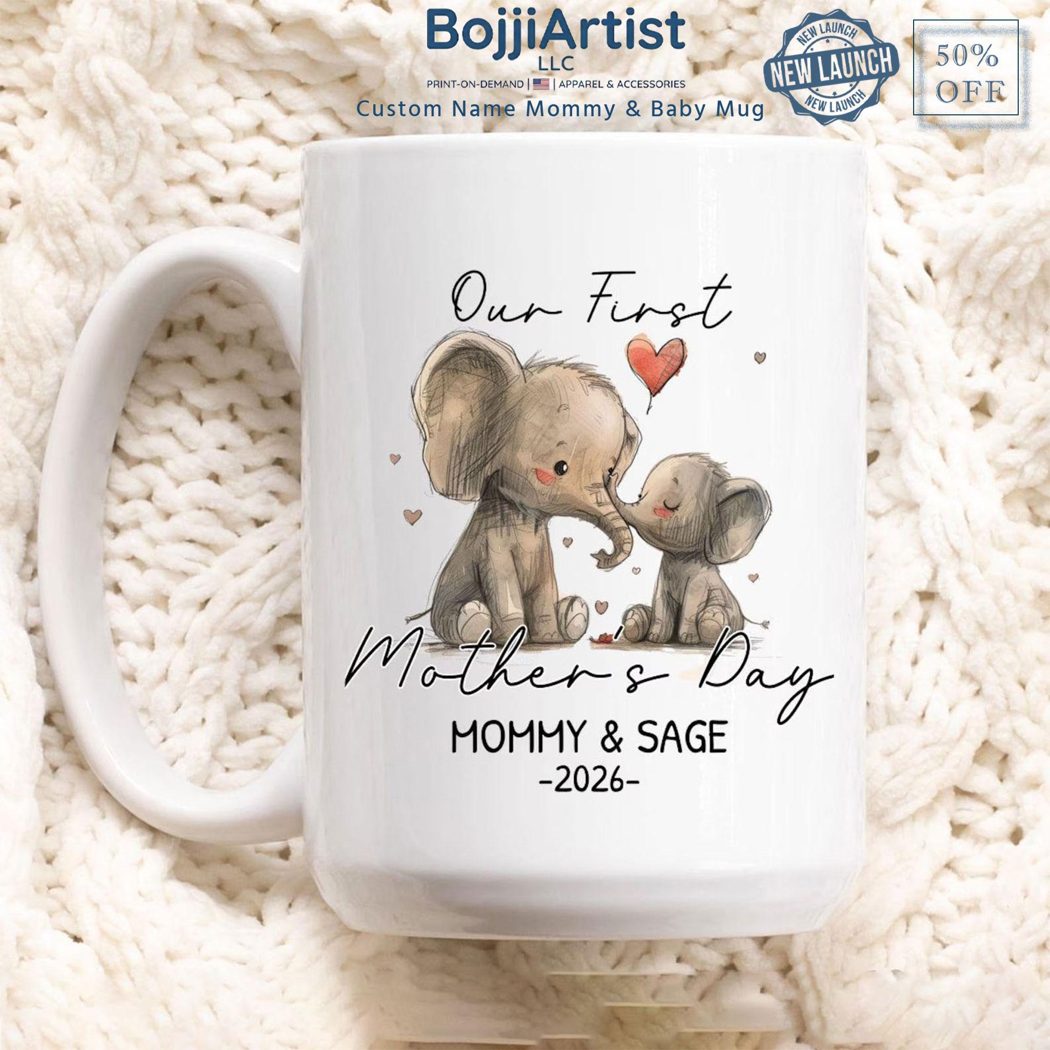 [Flash Deal] Bojjiartist Personalized Our First Mother’S Day 2026 Elephant Mug – Custom Name Mommy & Baby Coffee Cup, Whimsical Watercolor Mama Gift Idea For Mother'S Day, Aesthetic New Mom Keepsake
