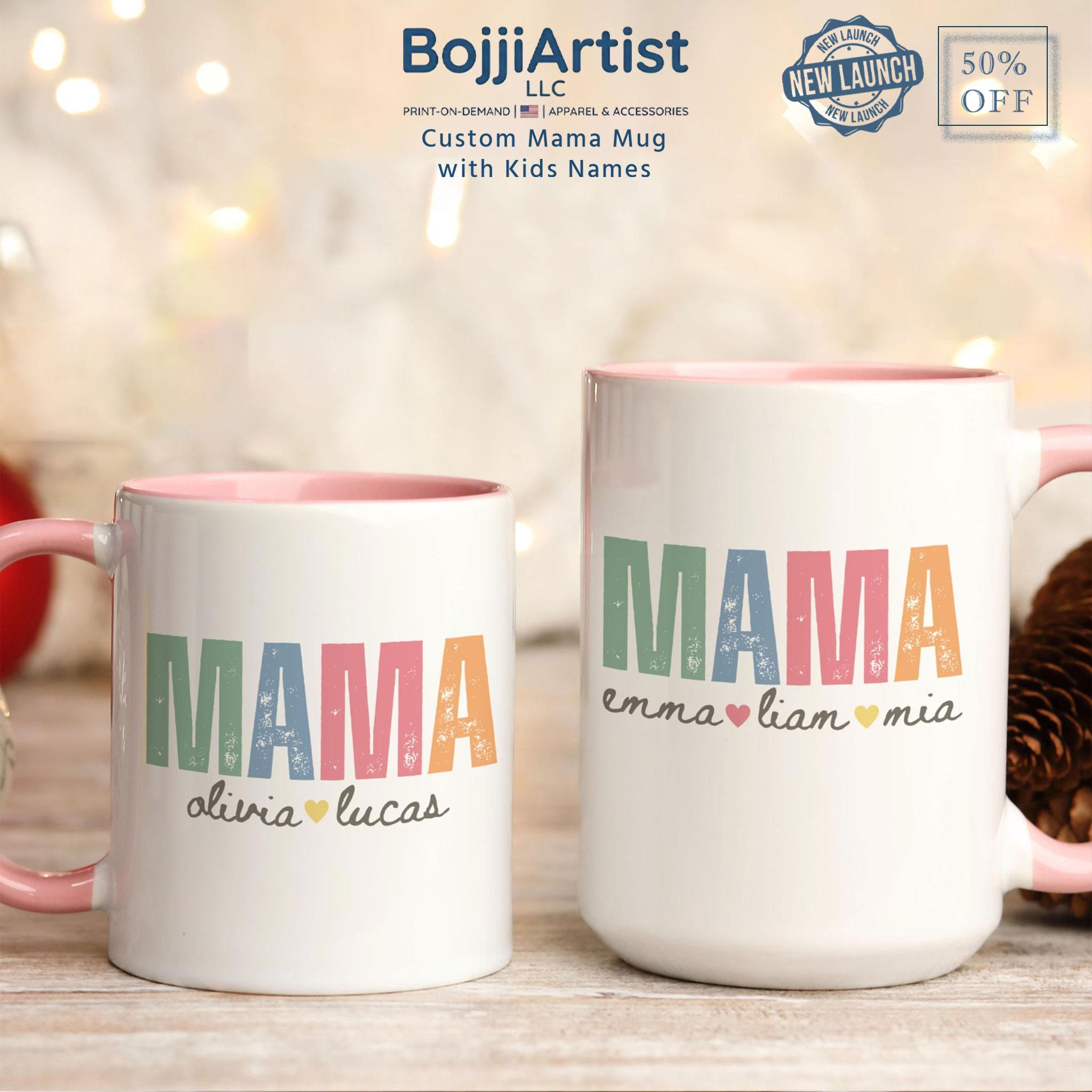 [Flash Deal] Bojjiartist Custom Mama Mug With Kids Names – Personalized Mother’S Day Coffee Cup, Aesthetic Colorful Grandma Ceramic Mug, Whimsical Nana Gigi Gift, Trendy Pastel Motherhood Drinkware