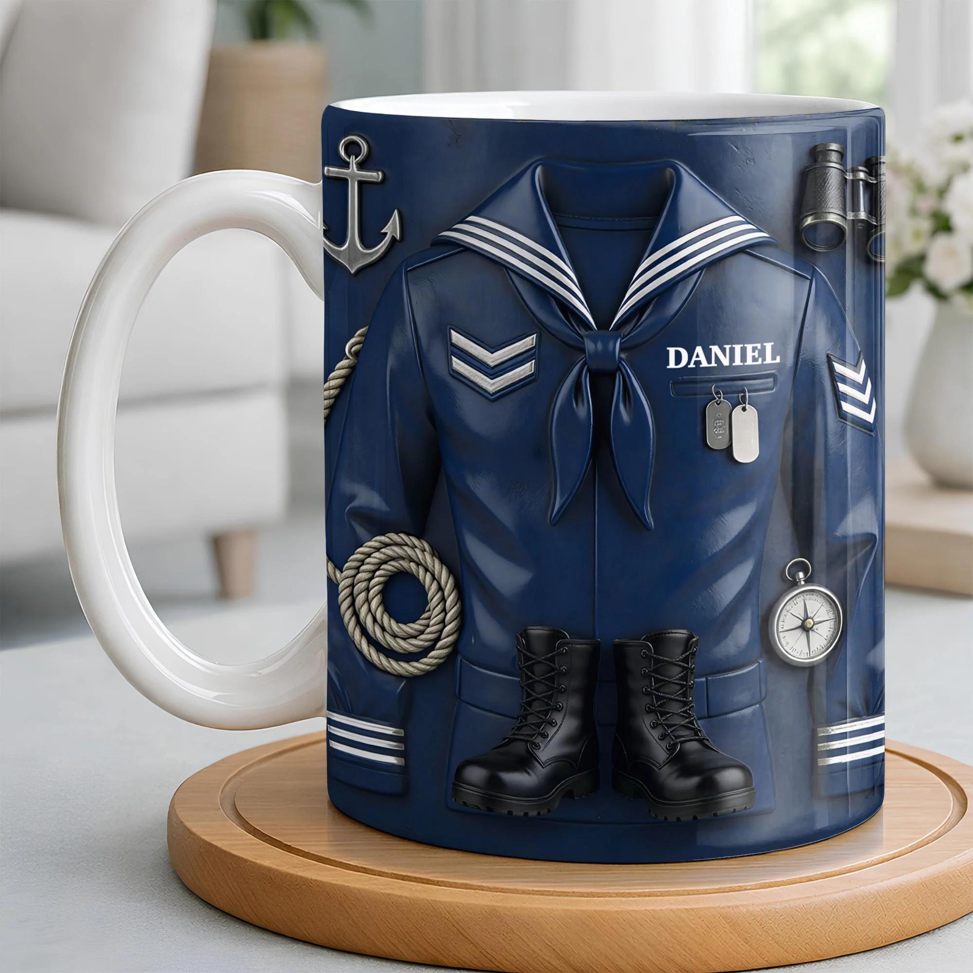 [Flash Deals] Bojjiartist Personalized Navy Sailor Uniform Coffee Mug – Custom Name Nautical Gift, 3d Effect Naval Dress Blues Cup, Military Graduation Present, Veteran Appreciation Gift
