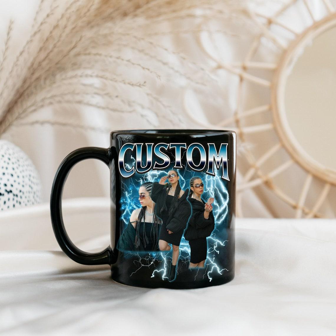[Flash Deals] Bojiartist Personalized Custom Name Mug - Custom Photo 90s Bootleg Rap Style Coffee Cup, Awesome Retro Lightning Text Color Choice, Mother'S Day Gift, Birthday Surprise Cup