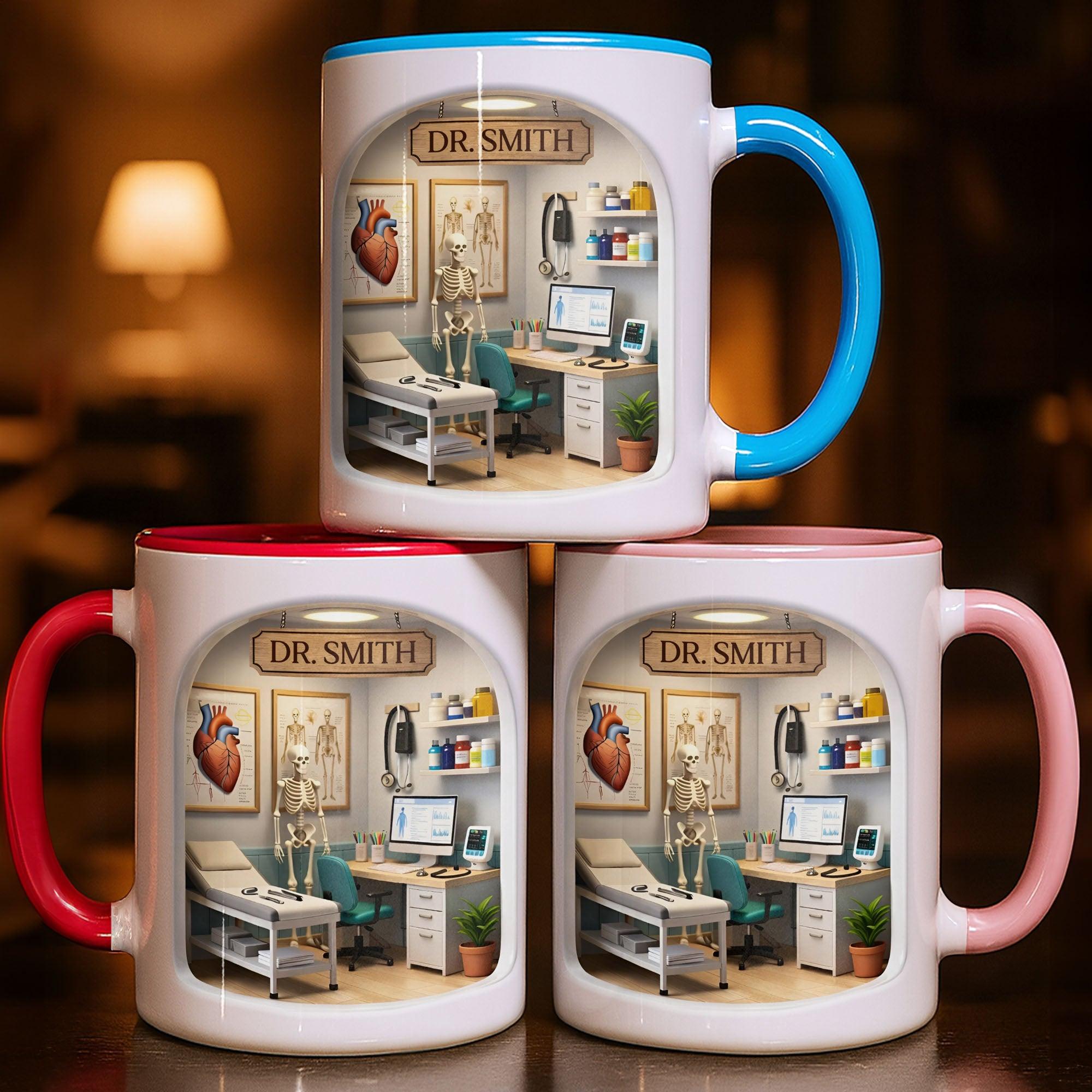 [Flash Deals] Bojjiartist Personalized Doctor Office 3d Effect Coffee Mug – Custom Name Physician Gift, Miniature Clinic Examination Room Design, Unique Medical Graduation Present
