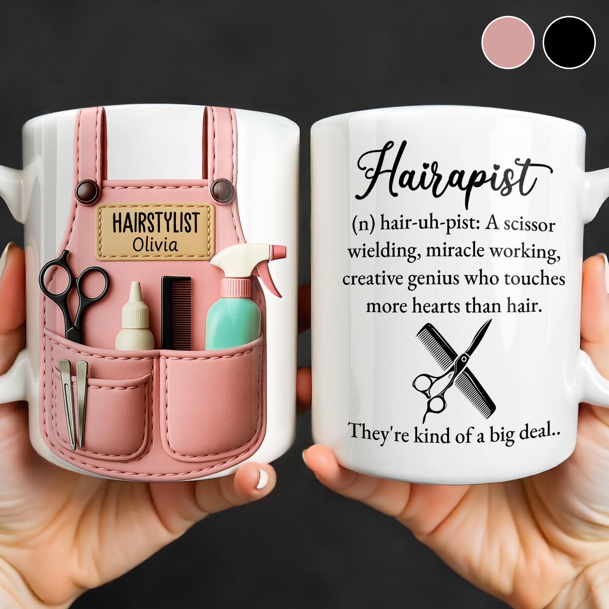 [Flash Deals] Bojjiartist Personalized Hairstylist Pink Apron Coffee Mug – Custom Name Hairdresser Gift, 3d Effect Hair Artist Design, Stylist Appreciation Present