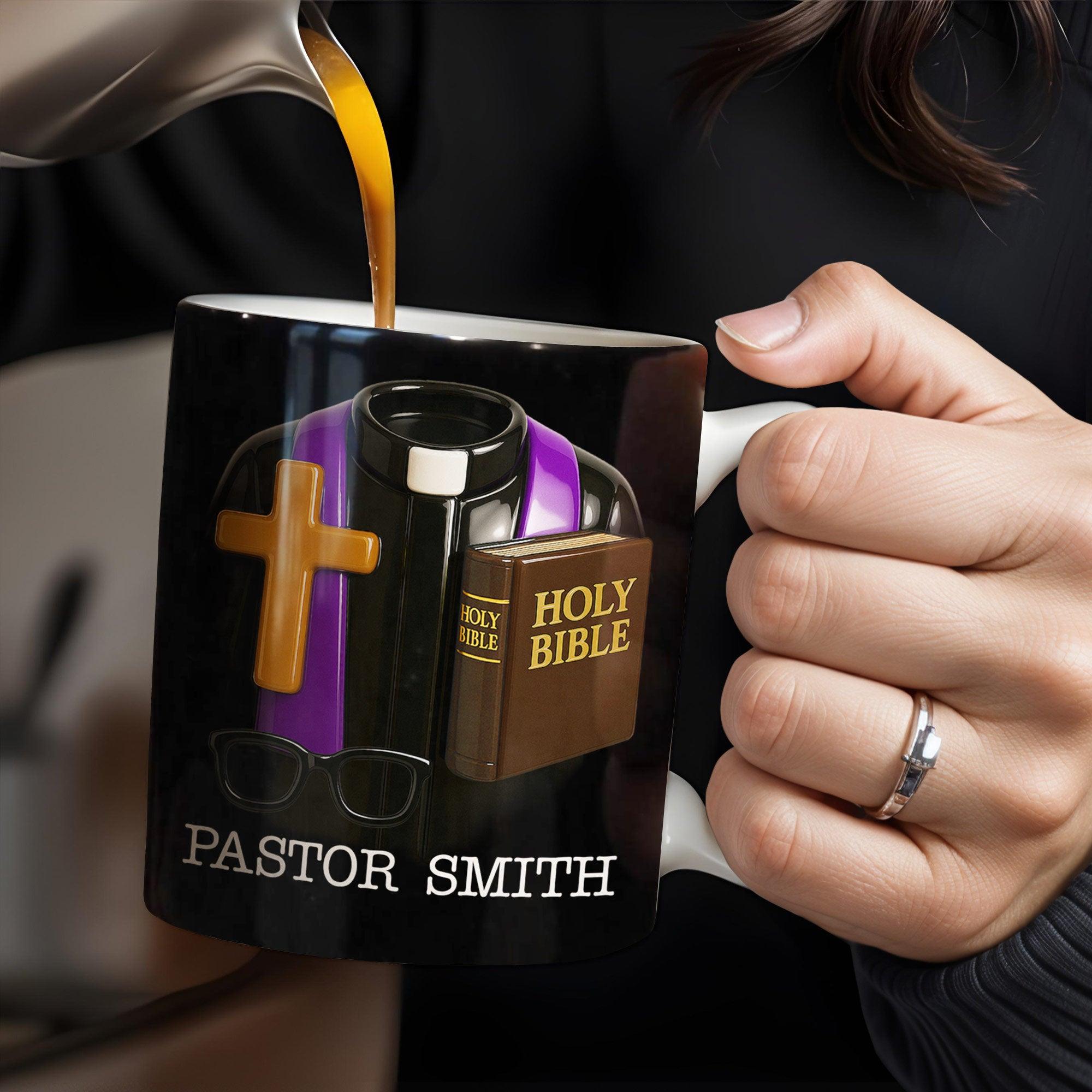 Personalized Pastor Mug, Custom Name Priest Coffee Cup, Holy Bible Cross Clergy Gift, 3d Inflated Effect Print 2d Ceramic Mug, Unique Church Appreciation Gift