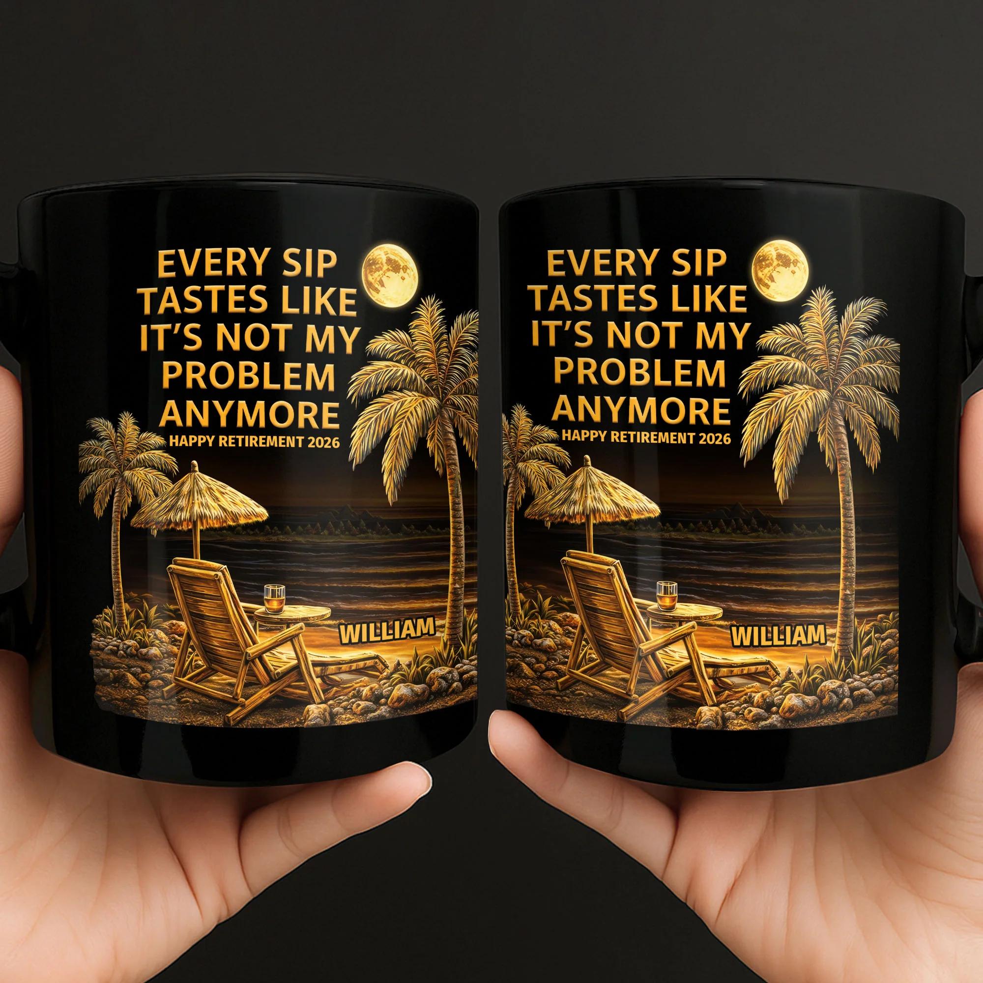 [Flash Deals] Bojjiartist Personalized Happy Retirement 2026 Coffee Mug – Custom Name Funny “Not My Problem Anymore” Beach Gift, Sunset Tropical Vacation Vibe Cup