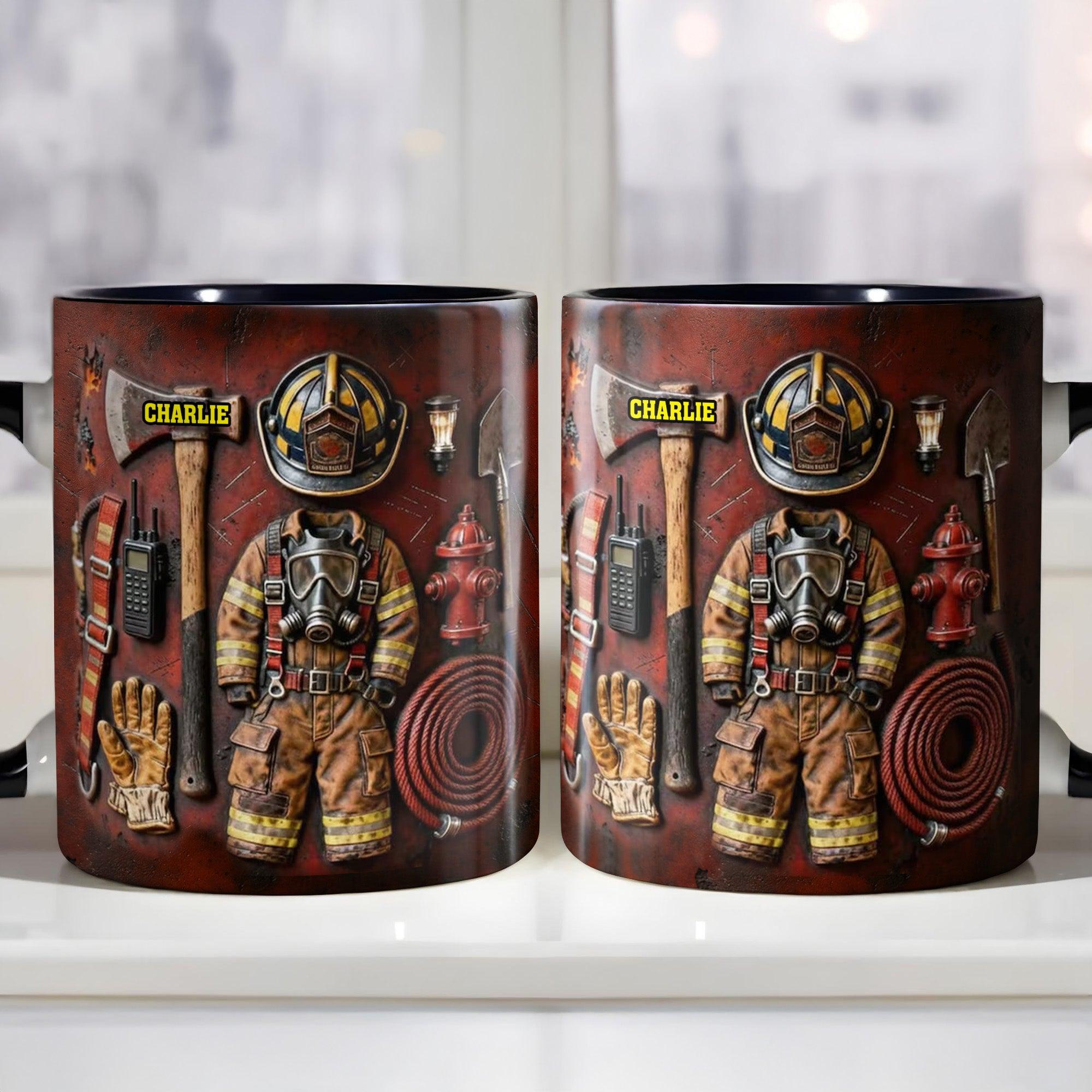 [Flash Deals] Bojiartist Personalized Firefighter Gear Mug - Custom Name Fireman Coffee Cup,  Firefighter Appreciation Gift, Hero Birthday Gift For Him
