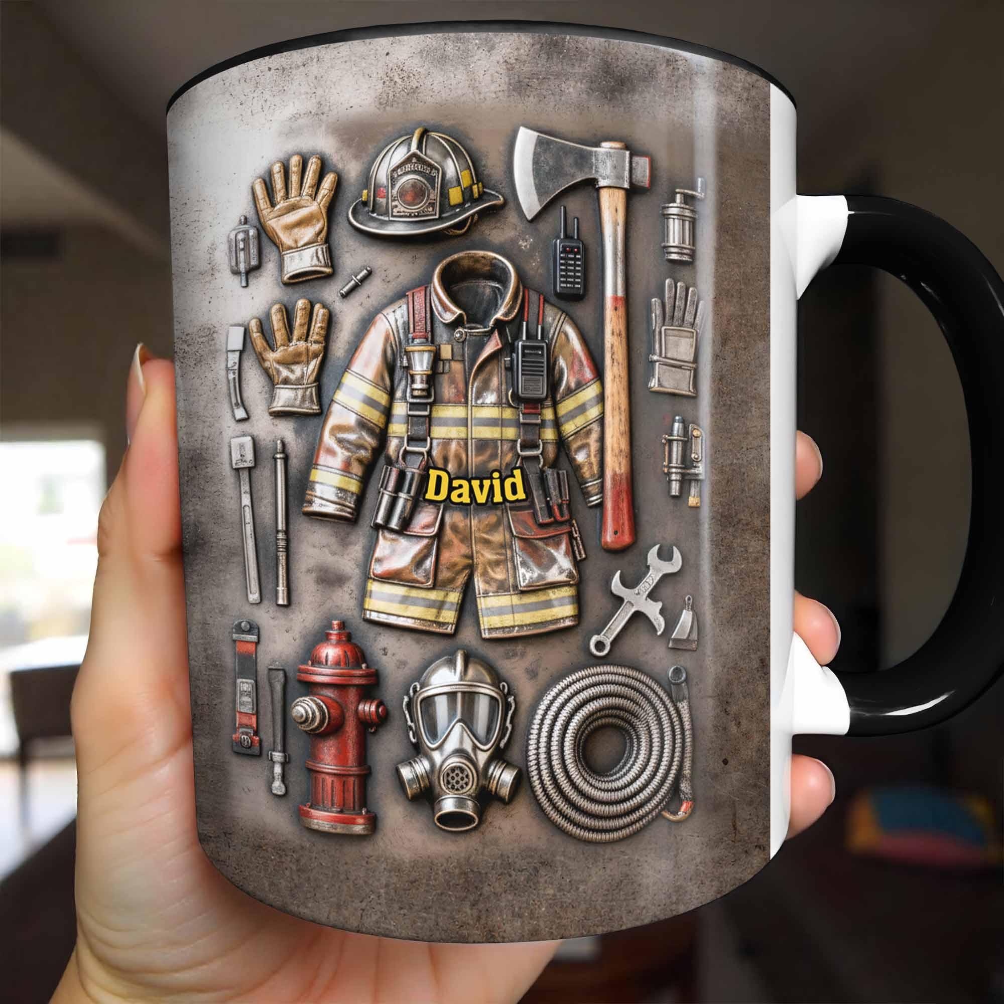 [Flash Deals] Bojiartist Personalized Firefighter Gear Mug - Custom Name Fireman Tools Coffee Cup, Hero Appreciation Gift, Birthday Gift For Him