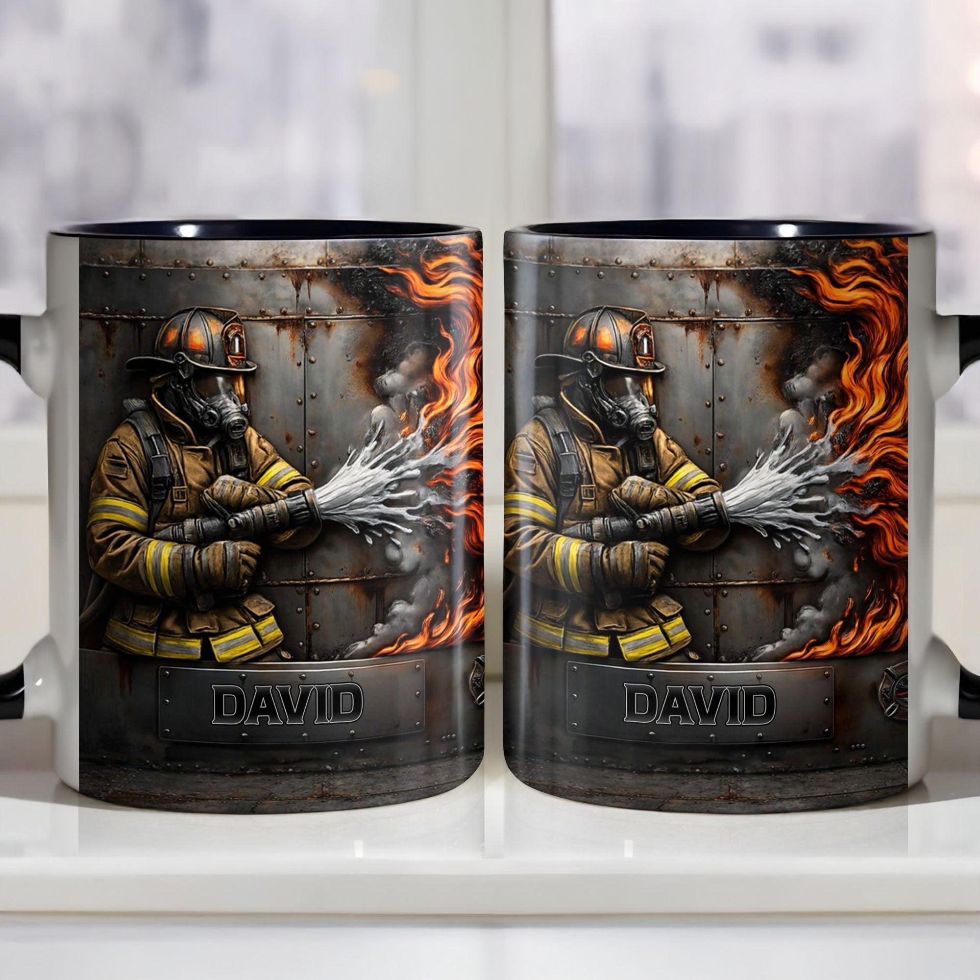 [Flash Deals] Bojiartist Personalized Courageous Firefighter Mug - Custom Name Heroic Fireman Cup, Valiant Action Firefighting Keepsake, Epic Gift For A Hero